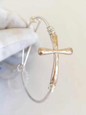 POMINA Bangle Rose Gold Tone Cross on Silver Tone Metal Faith Bracelet NWT
